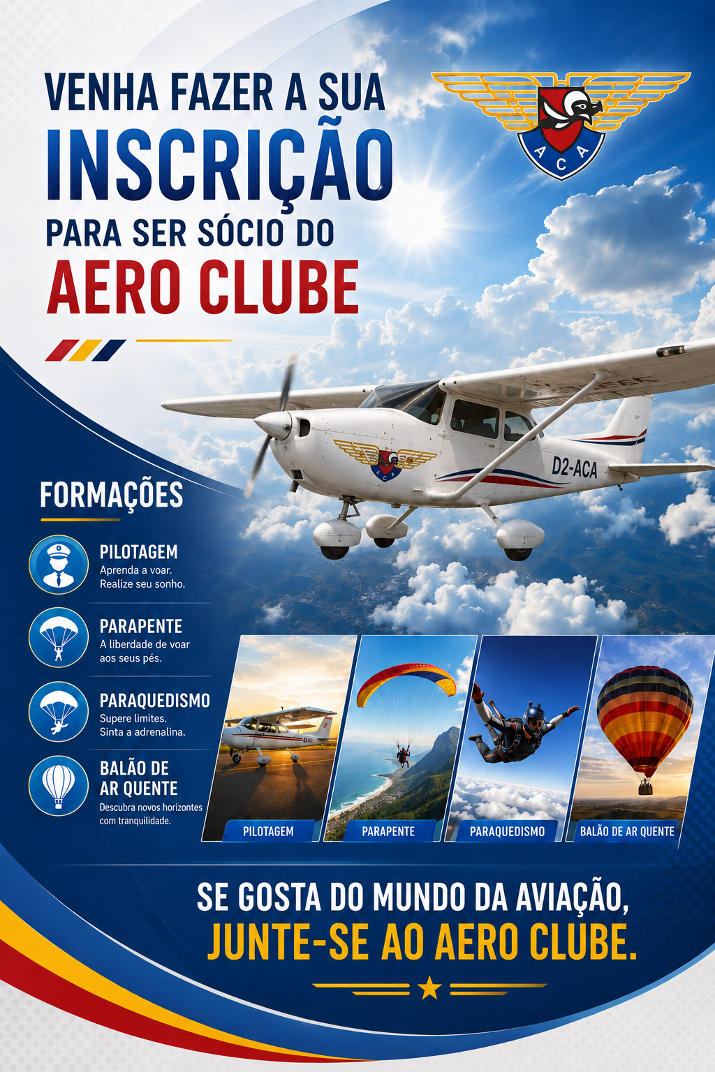 Imagem promocional de inscrições do Aero Clube de Angola